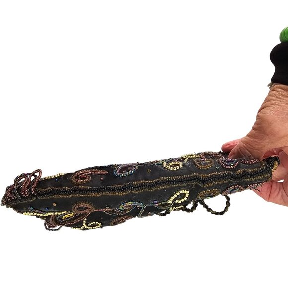 80s Jessica McClintock Fringe Beaded X-Body Bag Multicolor on Brown Zip Close - Picture 10 of 10